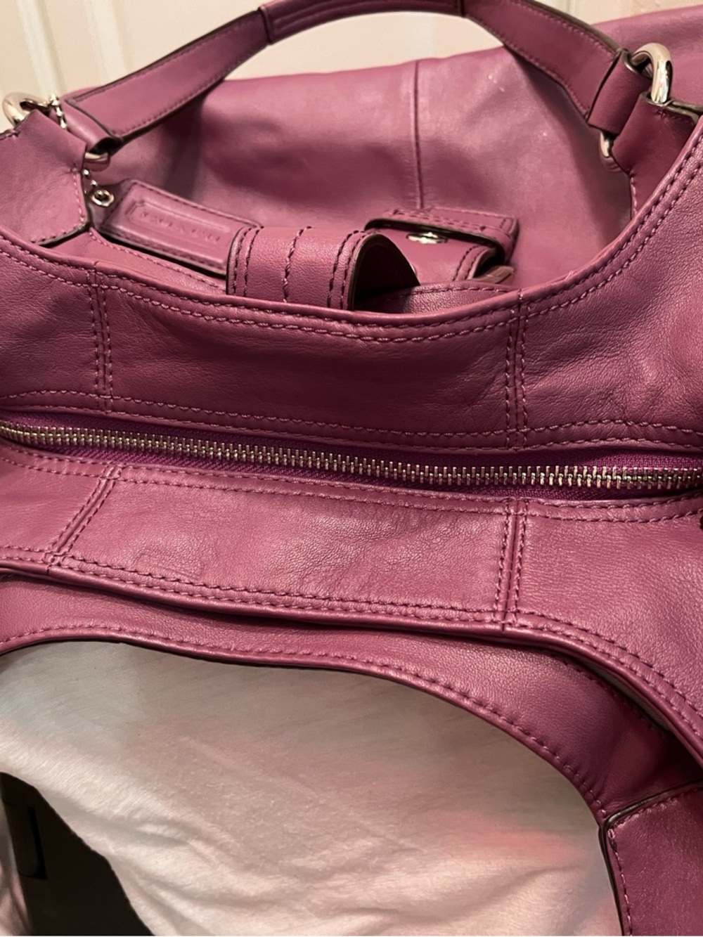 Coach Purple Saffiano Leather Shoulder Bag Silver Hardware - Picture 11 of 15